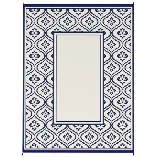 9' x 12' Outdoor RV Rug, Reversible, Gourd Border, Blue White, Blue Garden Decor Blue and White at Gallery Canada