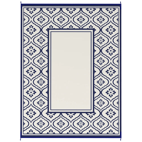 9' x 12' Outdoor RV Rug, Reversible, Gourd Border, Blue White, Blue