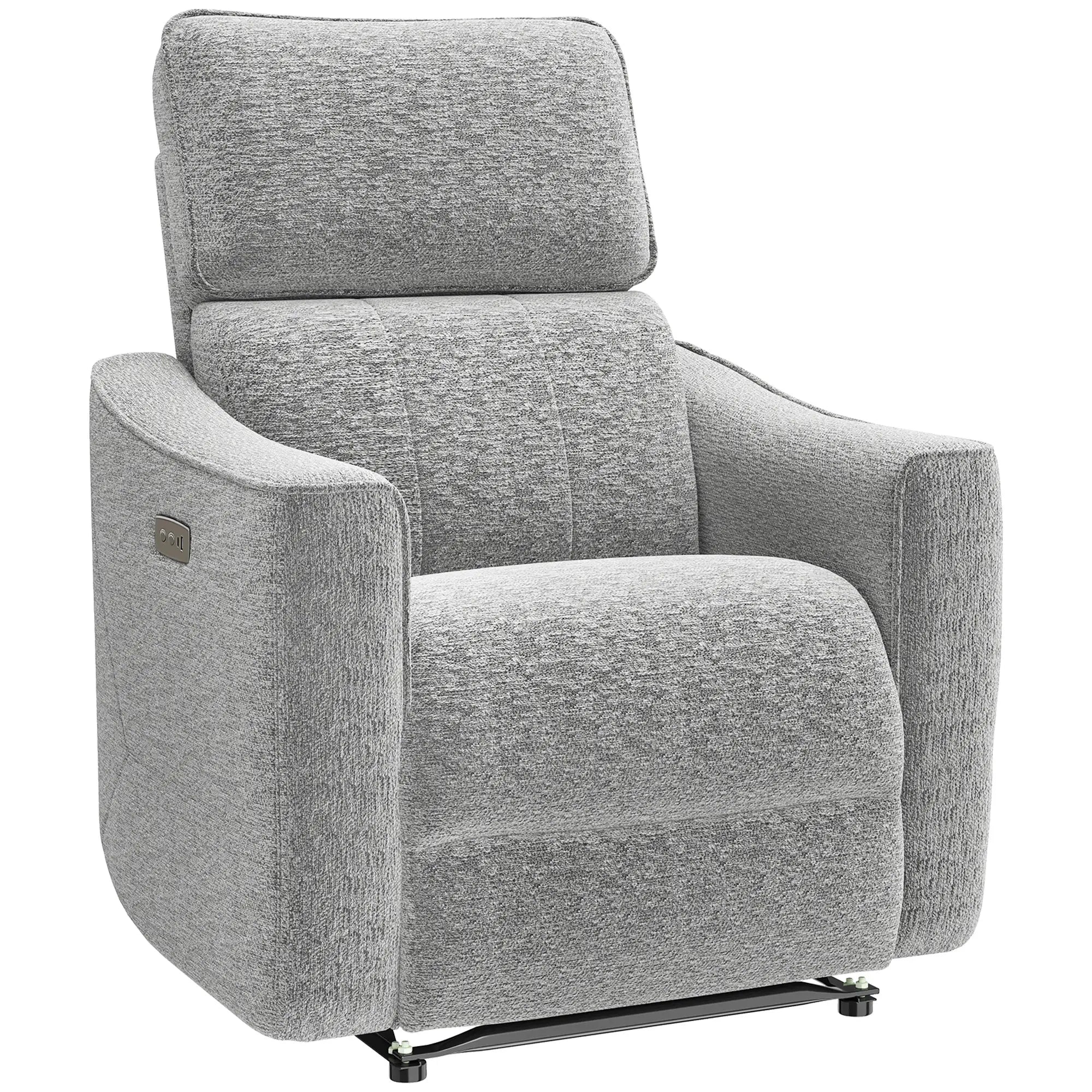 Power Recliner Chair, Linen Fabric, USB Ports, Footrest, Grey Sofas & Reclining Chairs Grey, Black at Gallery Canada