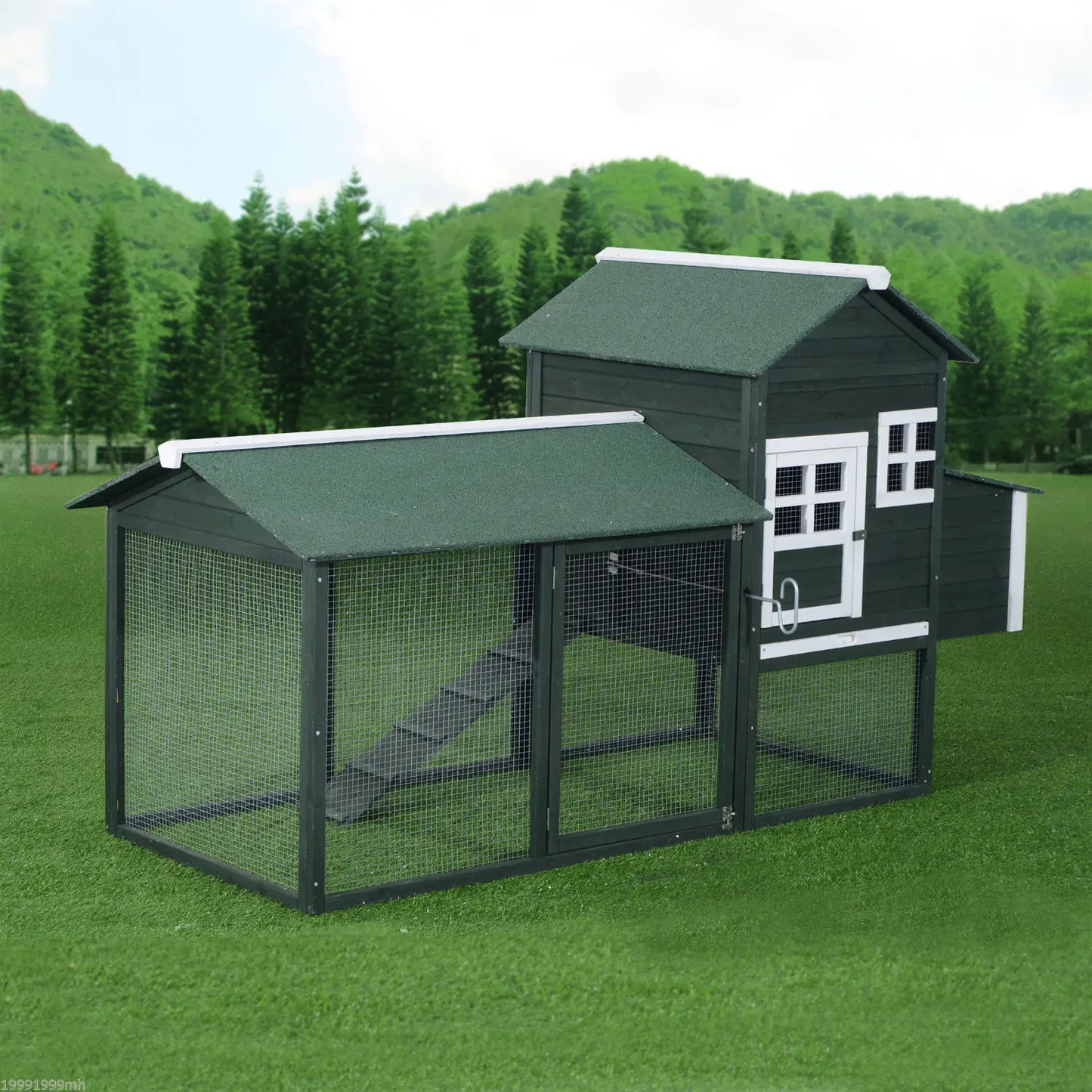 84" Wooden Chicken Coop, Rabbit Hutch, With Nesting Box, Green Chicken Coops at Gallery Canada
