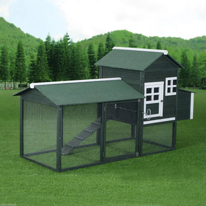 84" Wooden Chicken Coop, Rabbit Hutch, With Nesting Box, Green Chicken Coops at Gallery Canada