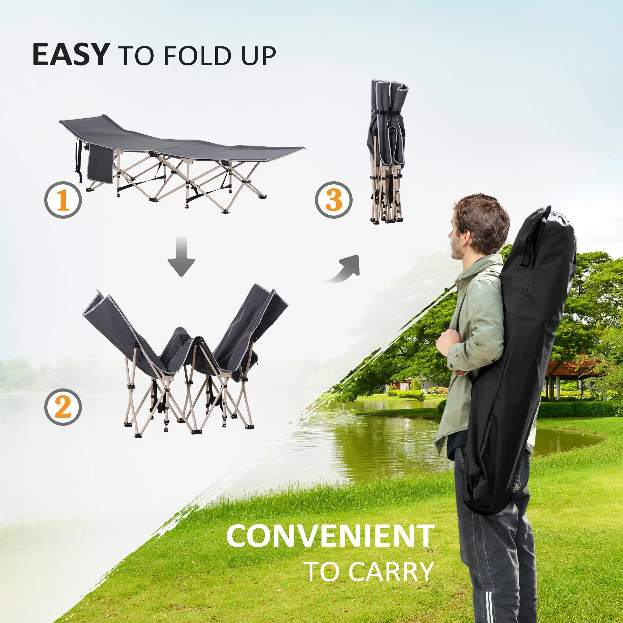 Folding Camping Cot for Adults, with Carry Bag, Side Pocket, Grey Camping Cots at Gallery Canada