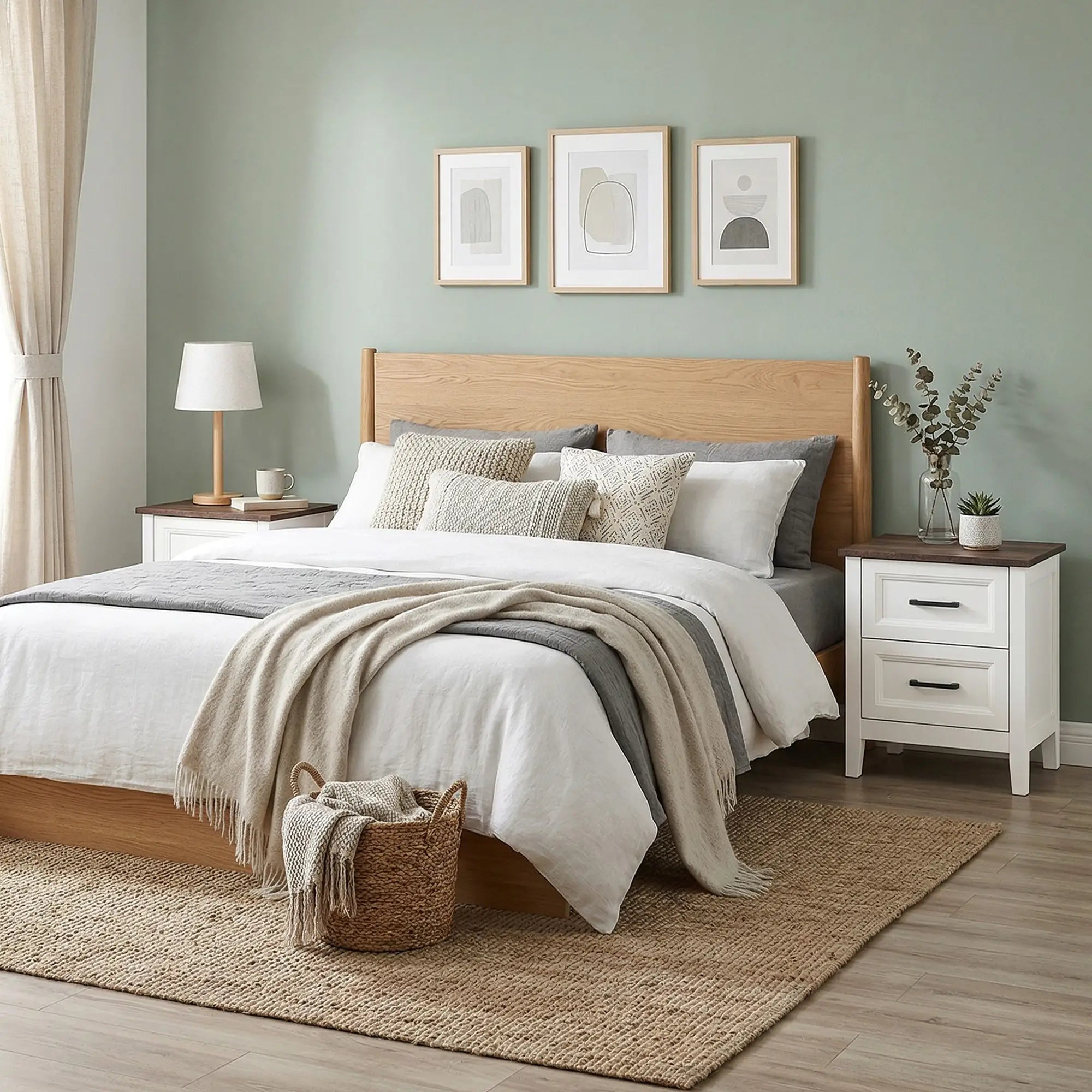 Farmhouse Nightstand Set of 2, 2 Drawers, White Bedside Tables at Gallery Canada