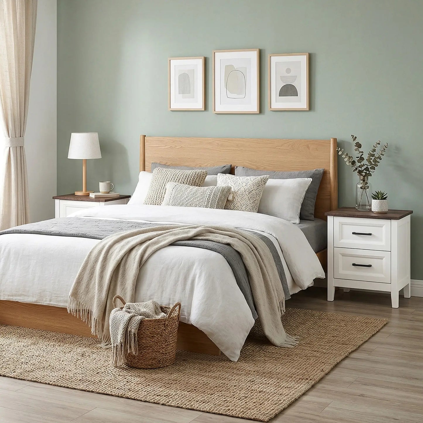 Farmhouse Nightstand Set of 2, 2 Drawers, White Bedside Tables at Gallery Canada