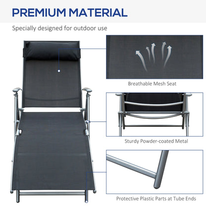Heavy Duty Adjustable Folding Reclining Chair, Outdoor Sun Lounger, Black Lounger Chairs at Gallery Canada