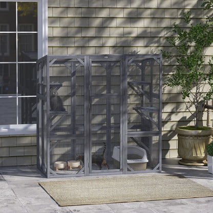 Outdoor Cat Enclosure, 6 Jumping Platforms, Weatherproof Roof, Large Door, 59" x 28" x 60", Grey Outdoor Cat Enclosures at Gallery Canada