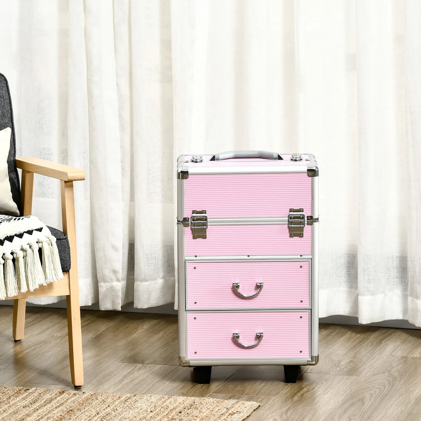 Rolling Makeup Train Case, Large Storage Cosmetic Trolley, Lockable Traveling Cart Trunk with Folding Trays, Swivel Wheels Makeup Cases at Gallery Canada