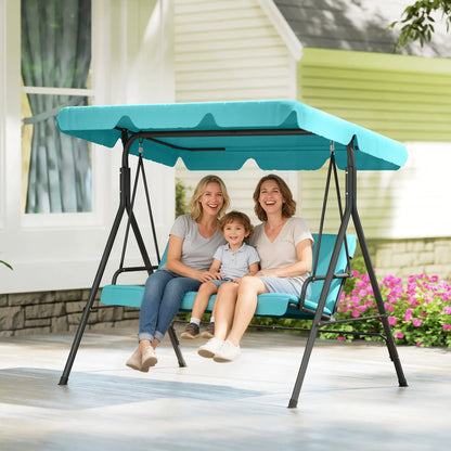 3-Seater Outdoor Porch Swing, Adjustable Canopy, Teal Porch Swings with Canopy at Gallery Canada