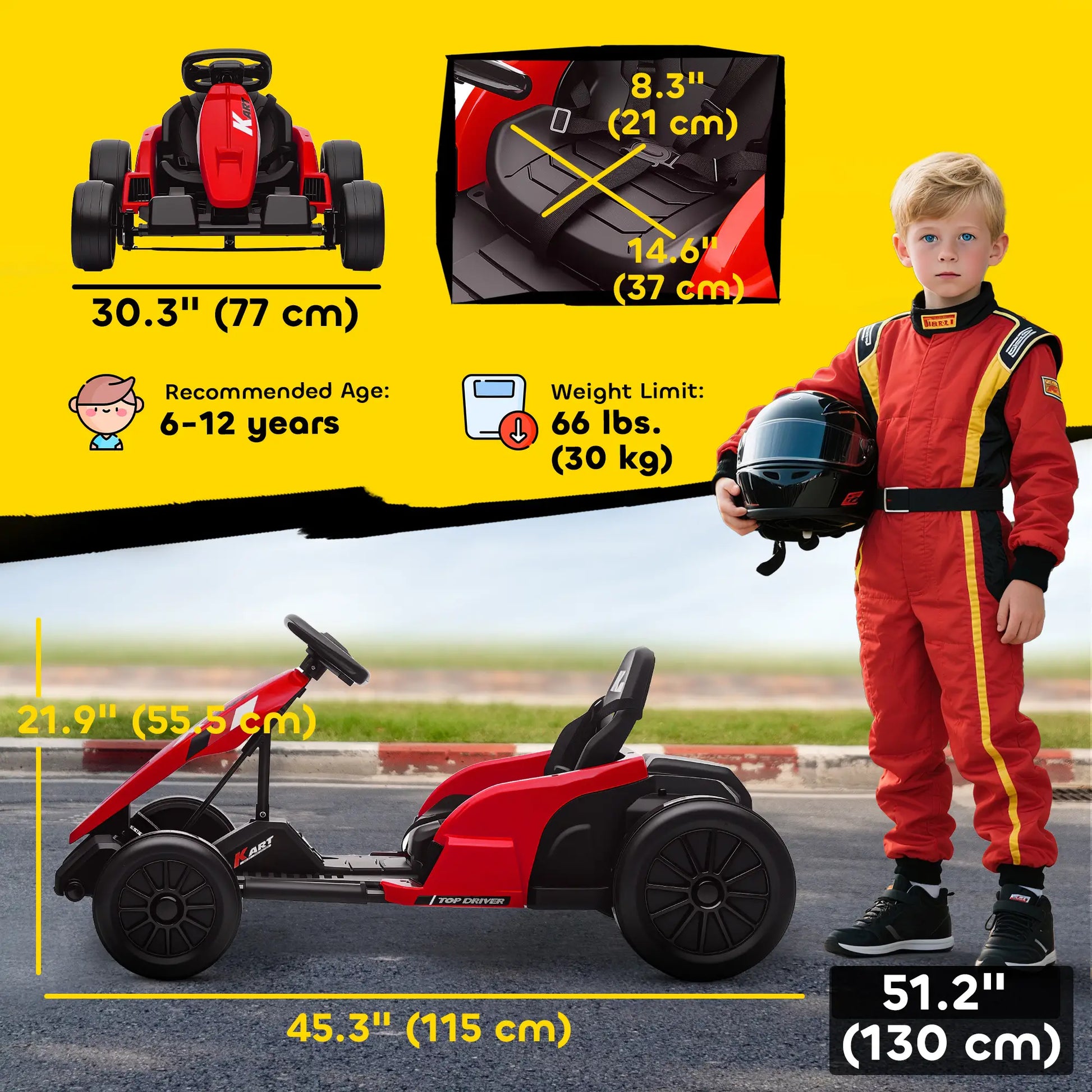 24V Electric Go Kart, Dual 150W Motors, Adjustable Seat, 11.2MPH, Red Electric Ride-On Toys at Gallery Canada