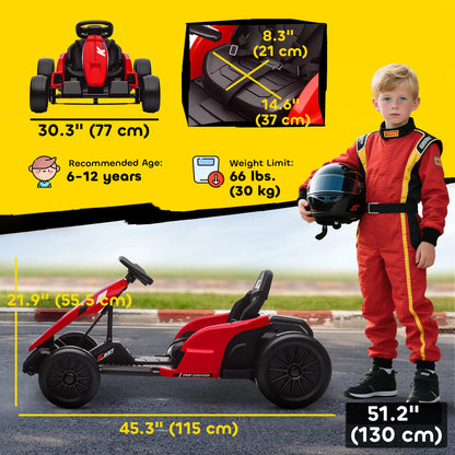 24V Electric Go Kart, Dual 150W Motors, Adjustable Seat, 11.2MPH, Red Electric Ride-On Toys at Gallery Canada