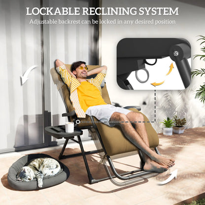 Padded Folding Recliner Chair, Adjustable Backrest, Removable Cushion, Light Khaki Lounger Chairs at Gallery Canada