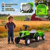 Tracteur pour enfants, véhicule électrique 6V avec remorque détachable, vert