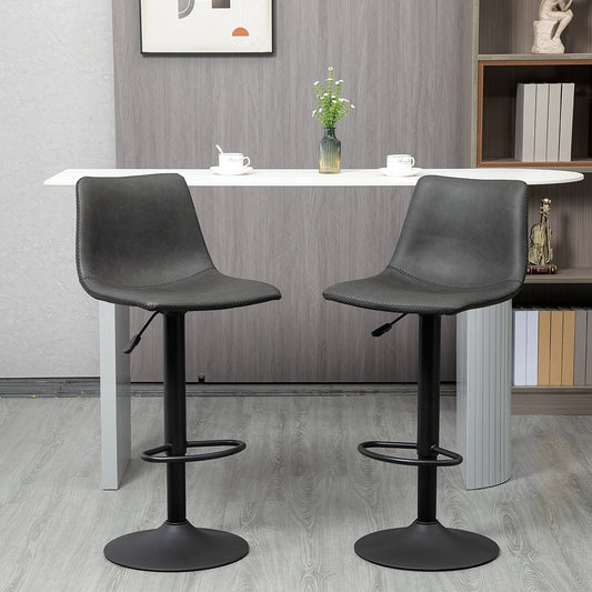 Adjustable Counter Height Bar Stools Set of 2, 360° Swivel Kitchen Counter Stools Dining Chairs with Backs, Vintage Leather, Retro Grey - Gallery Canada