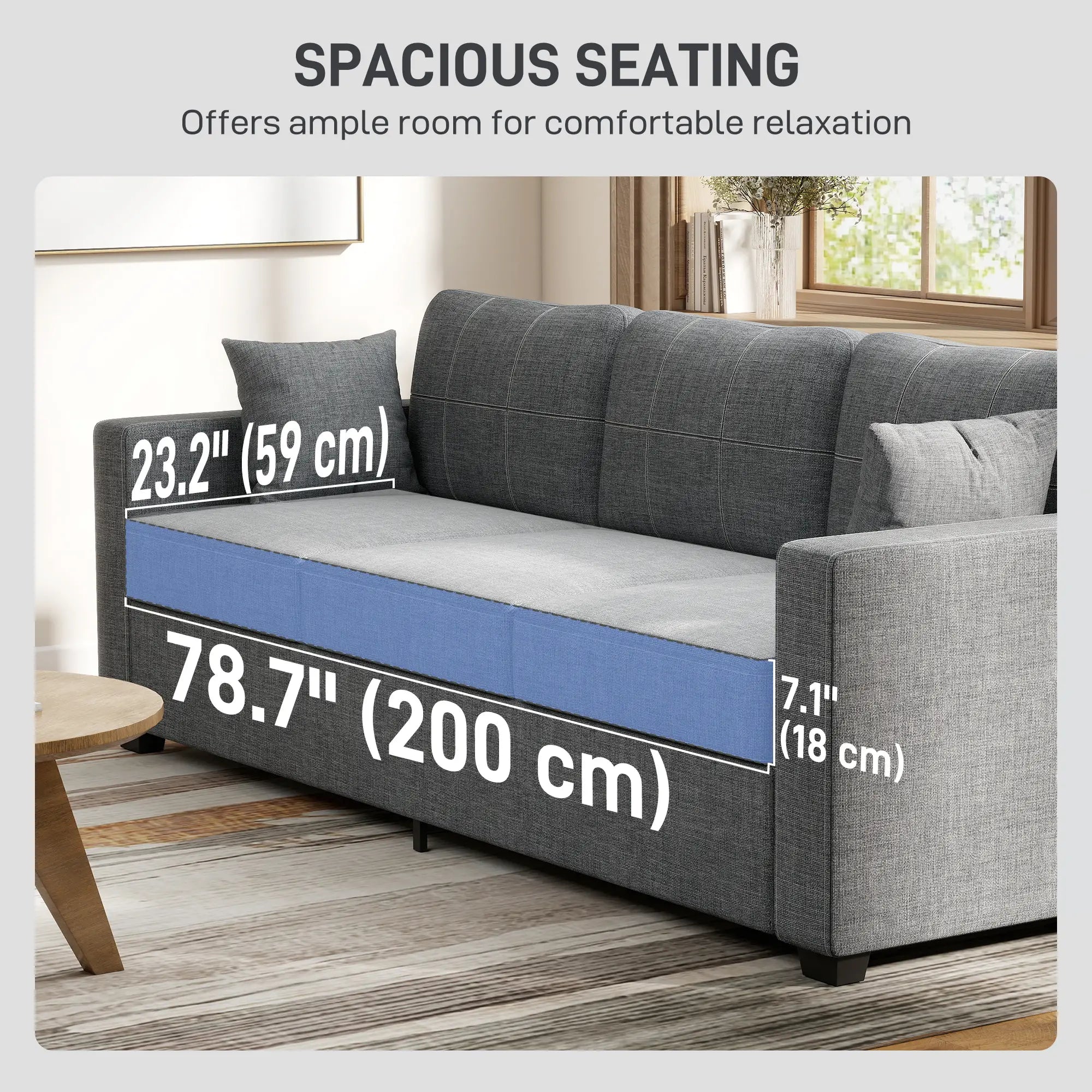 Modern Upholstered 3 Seater Sofa, Deep Seat, Dark Grey 3-Seater Sofas at Gallery Canada