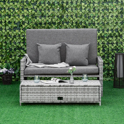 2 Piece Rattan Outdoor Daybed, 2 Seater Sofa Set with Footstool, Grey Patio Furniture Sets at Gallery Canada