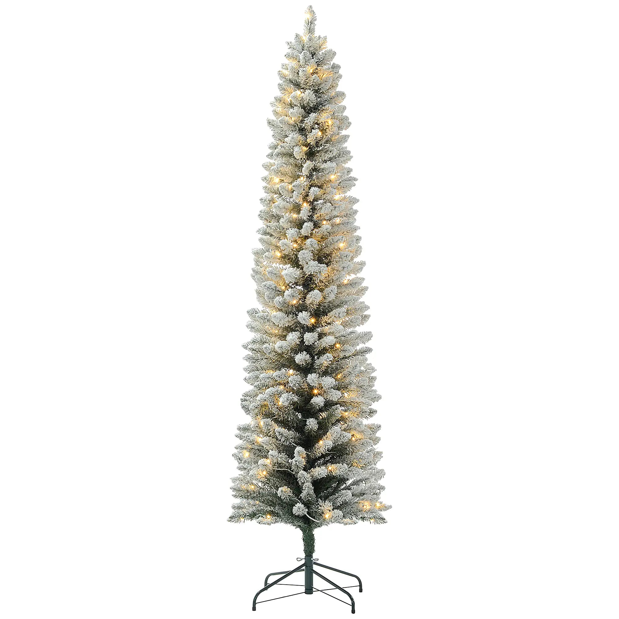 7ft Prelit Snow Flocked Christmas Tree, Metal Base, Warm White LED Pre Lit Christmas Trees Green at Gallery Canada