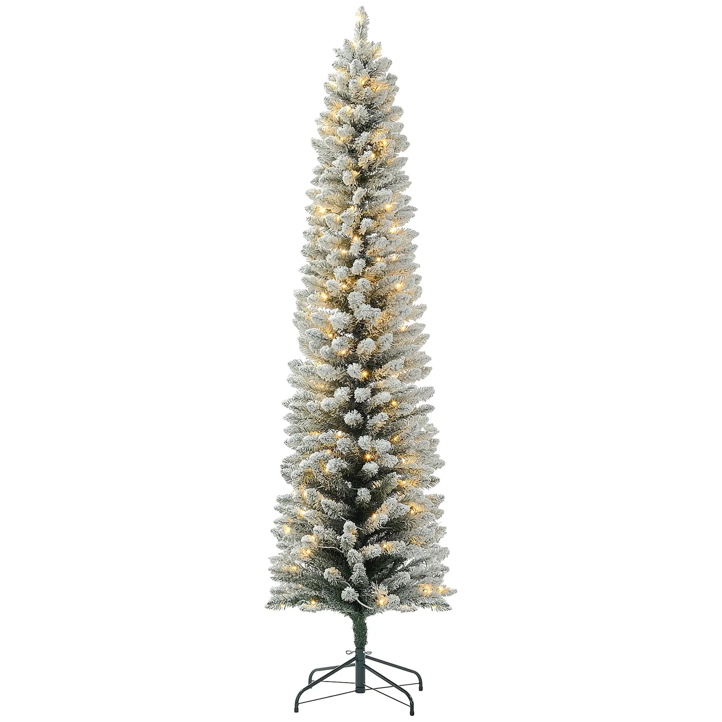 7ft Prelit Snow Flocked Christmas Tree, Metal Base, Warm White LED Pre Lit Christmas Trees Green at Gallery Canada