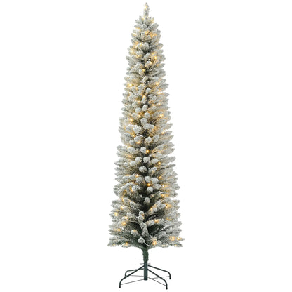 7ft Prelit Snow Flocked Christmas Tree, Metal Base, Warm White LED Pre Lit Christmas Trees Green at Gallery Canada