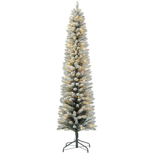 7ft Prelit Snow Flocked Christmas Tree, Metal Base, Warm White LED Pre Lit Christmas Trees Green at Gallery Canada