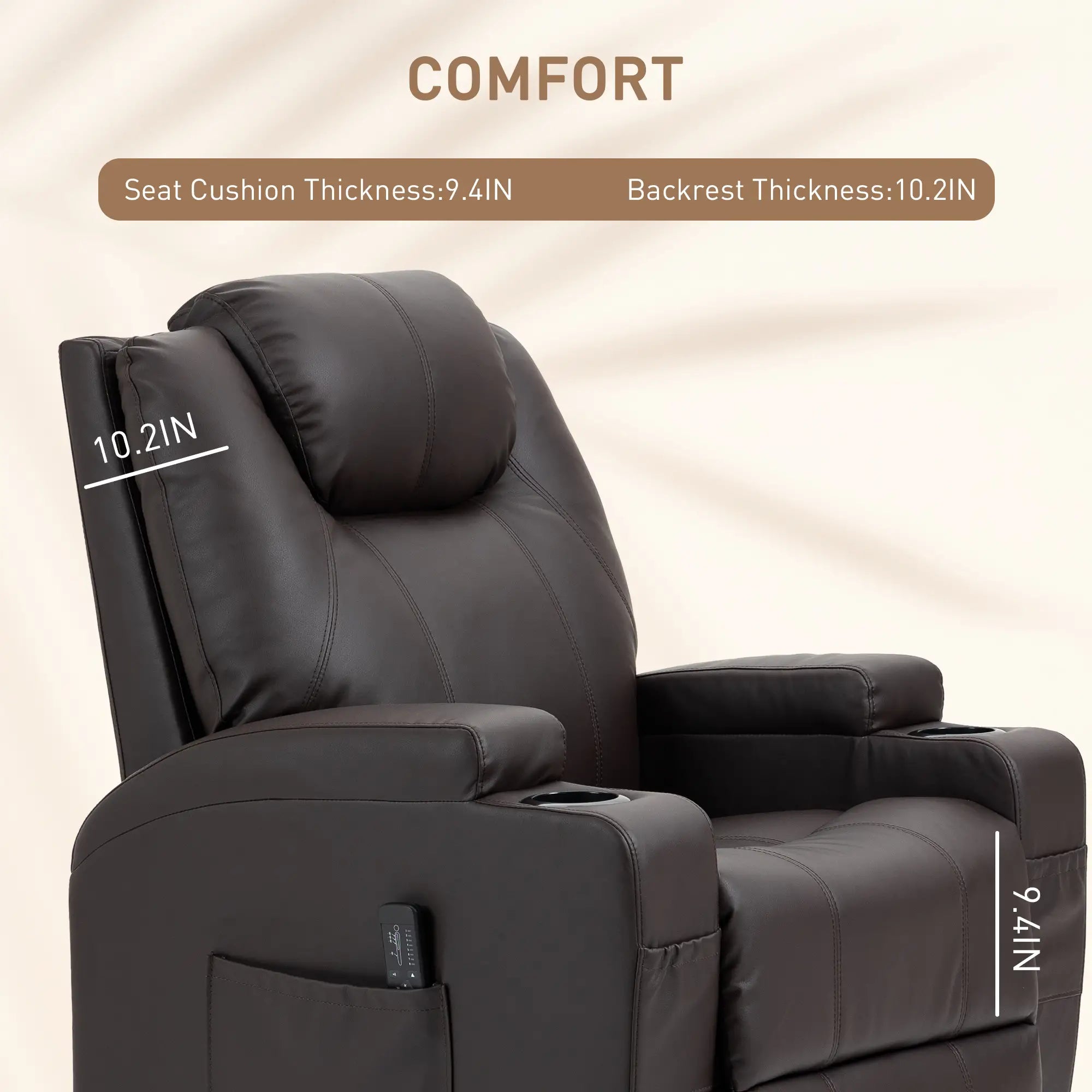 Massage Recliner Chair, Swivel Rocker, 8 Vibration Points, PU Leather, Brown Single Sofas at Gallery Canada