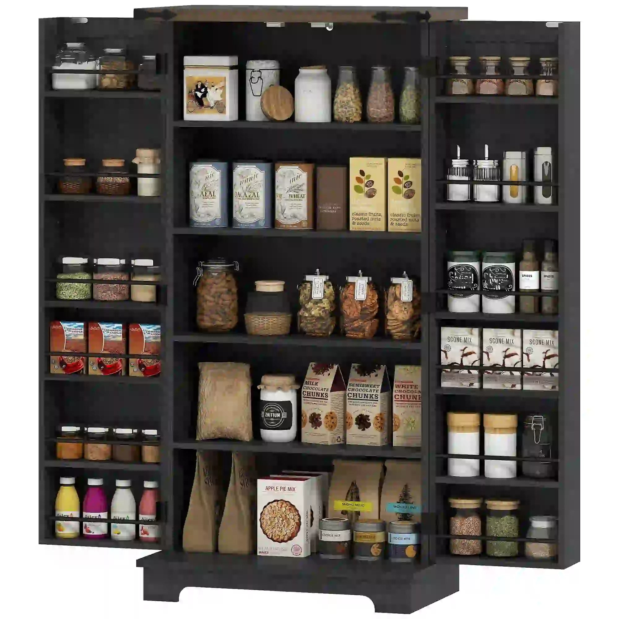 47 Inch Kitchen Pantry Cabinet, Adjustable Shelves, Black Kitchen Pantry Cabinets Black at Gallery Canada