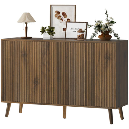 Buffet côtelé avec rangement, étagères ajustables, marron foncé