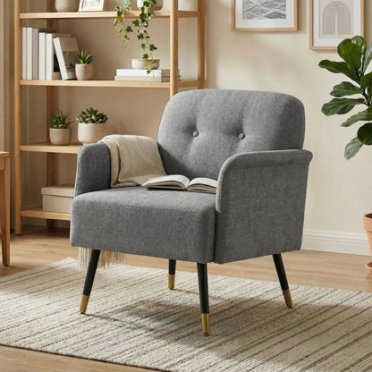 Modern Tufted Accent Chair, Metal Legs, Upholstered Reading Armchair, Grey Accent Chairs at Gallery Canada