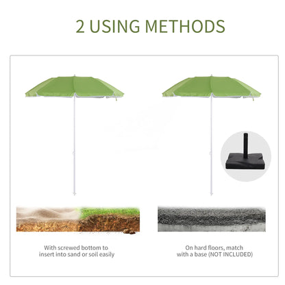 6.7ft Beach Umbrella, Push Button Tilt, Carry Bag, 8 Ribs, Green Beach Umbrellas at Gallery Canada