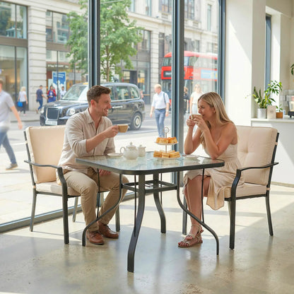 Tempered Glass Square Patio Table, 2.1" Umbrella Hole, 38" x 38" x 28" Patio Dinning Tables at Gallery Canada