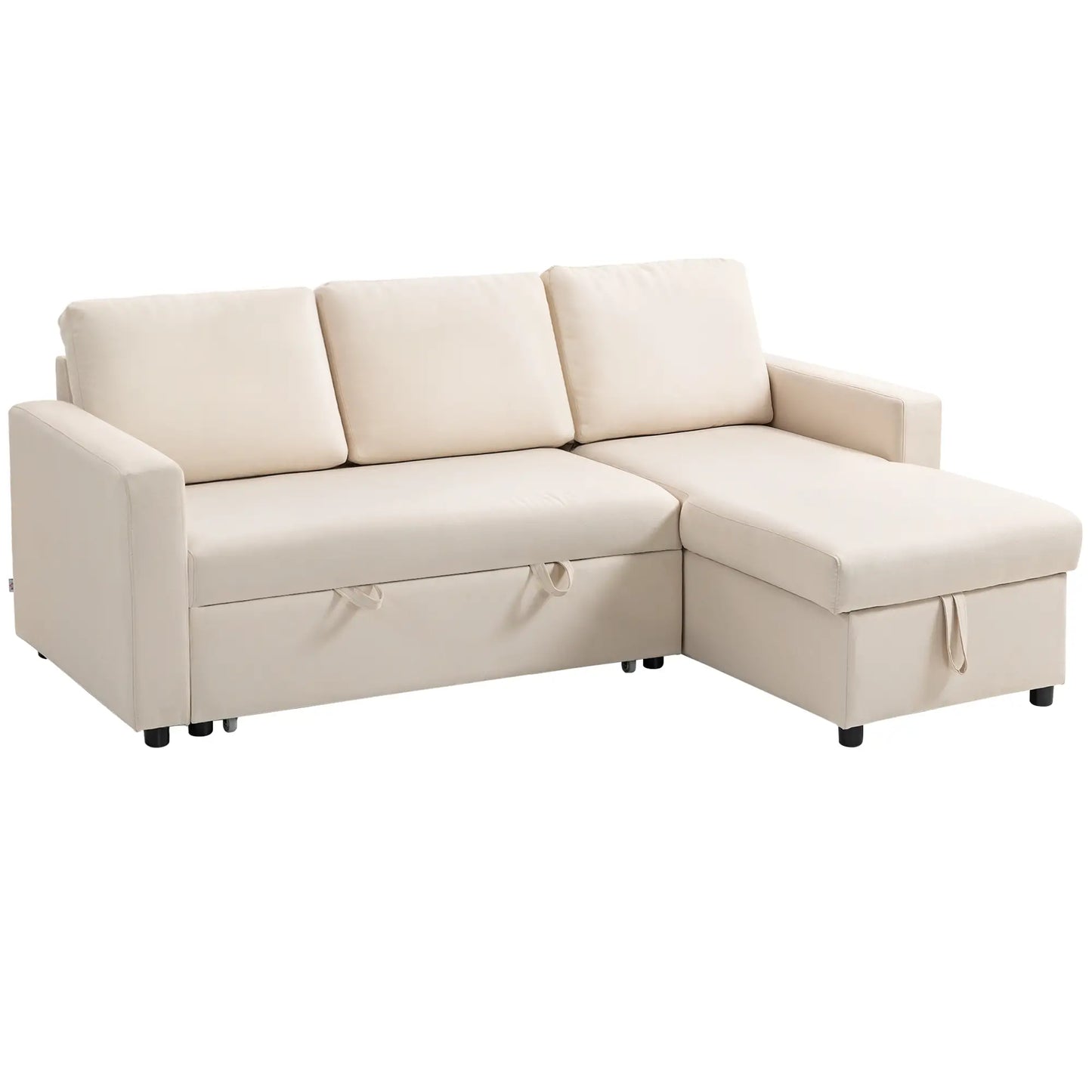 83" Sofa Bed, L Shaped Sectional Couch with Storage Chaise, Cream White