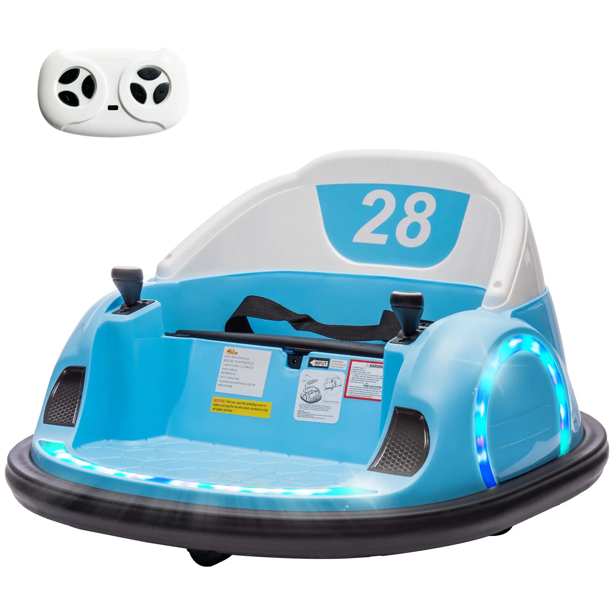 12V Toddler Bumper Car, 360 Remote Control, Lights Music Horn, 1.5-5 Years, Light Blue Electric Toy Cars Light Blue at Gallery Canada