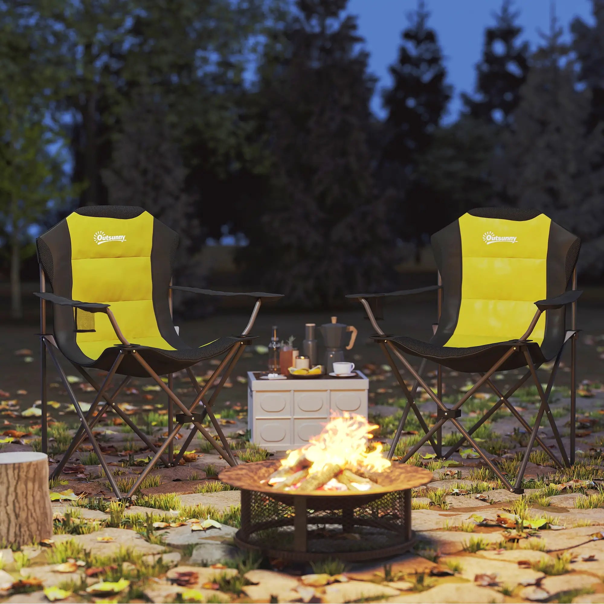 2 Pack Folding Camping Chairs, High Back w/ Cup Holder, Padded, Yellow Picnic Tables & Camping Chairs at Gallery Canada