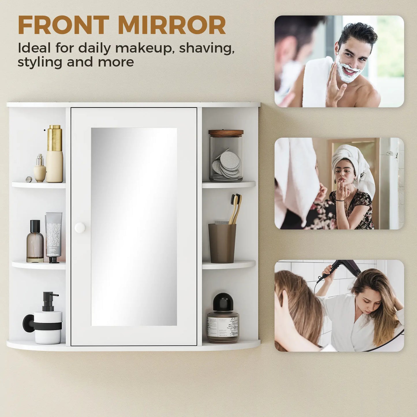 Mirrored Bathroom Wall Cabinet, Wall Mounted, With Door & Shelves, White Mirror Medicine Cabinets at Gallery Canada
