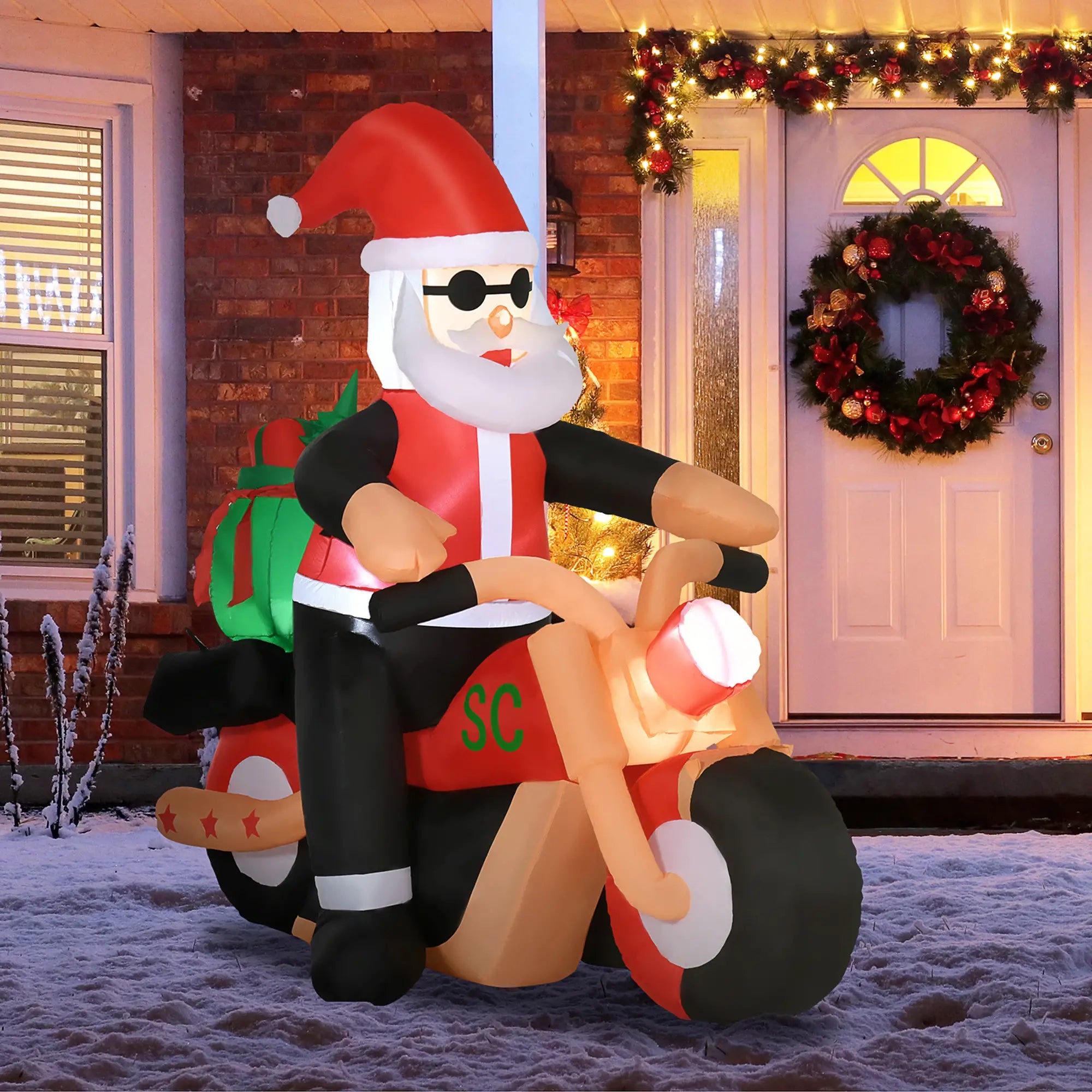 5.5' H Christmas Inflatable, LED Santa Claus Riding Motorcycle Christmas Inflatables at Gallery Canada