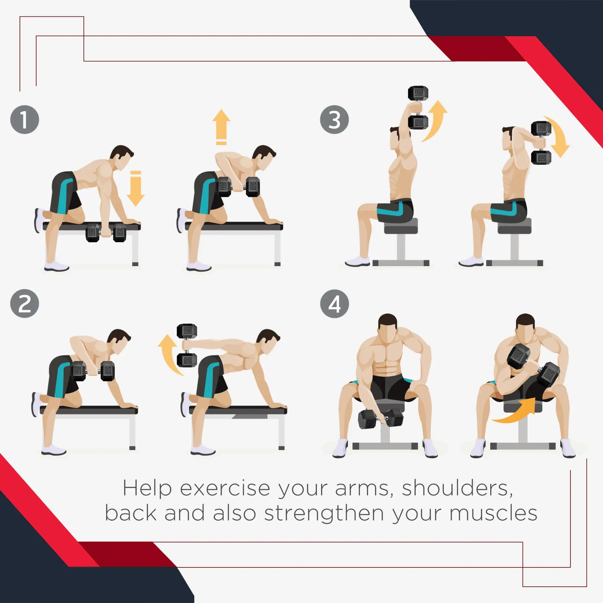 2 x 50lbs Hex Dumbbell Set, Rubber Weights, Non-Slip Handles, Anti-Roll Dumbbells & Barbells at Gallery Canada