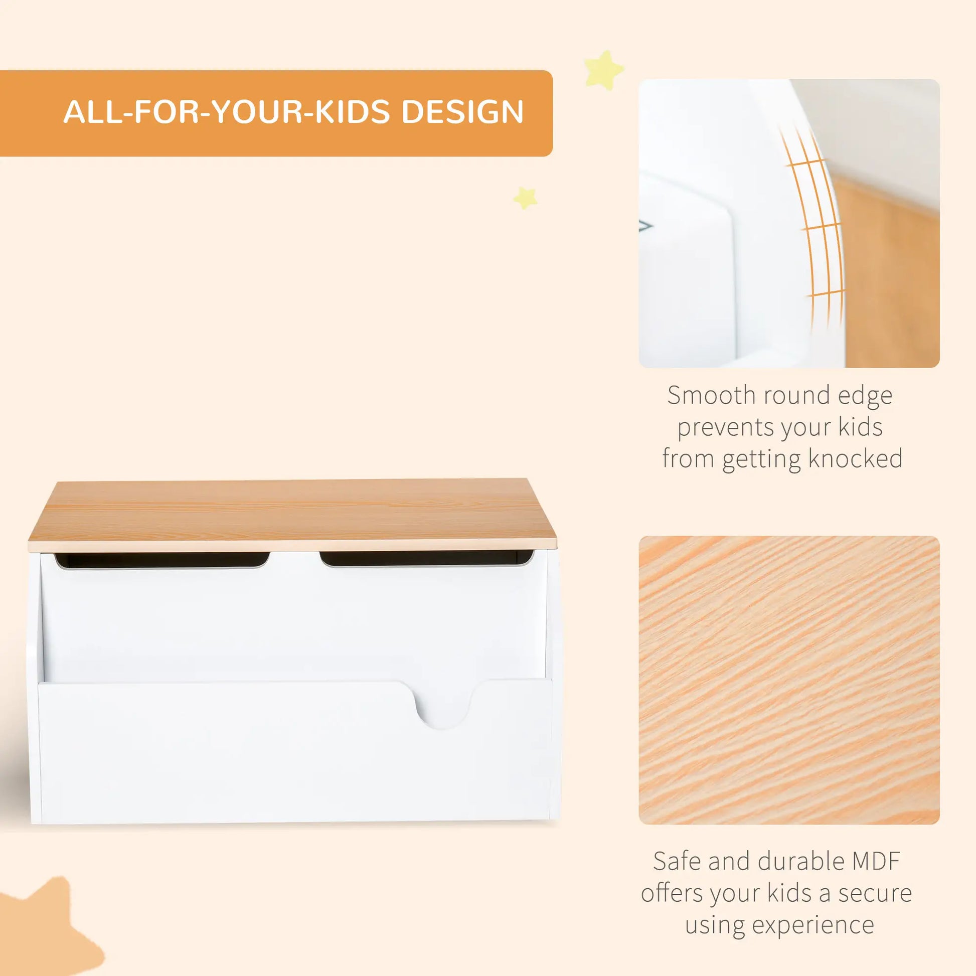 Wooden Kids Toy Box with Lid, Storage Organizer, Safety Hinge, White Baby & Kids Storage at Gallery Canada