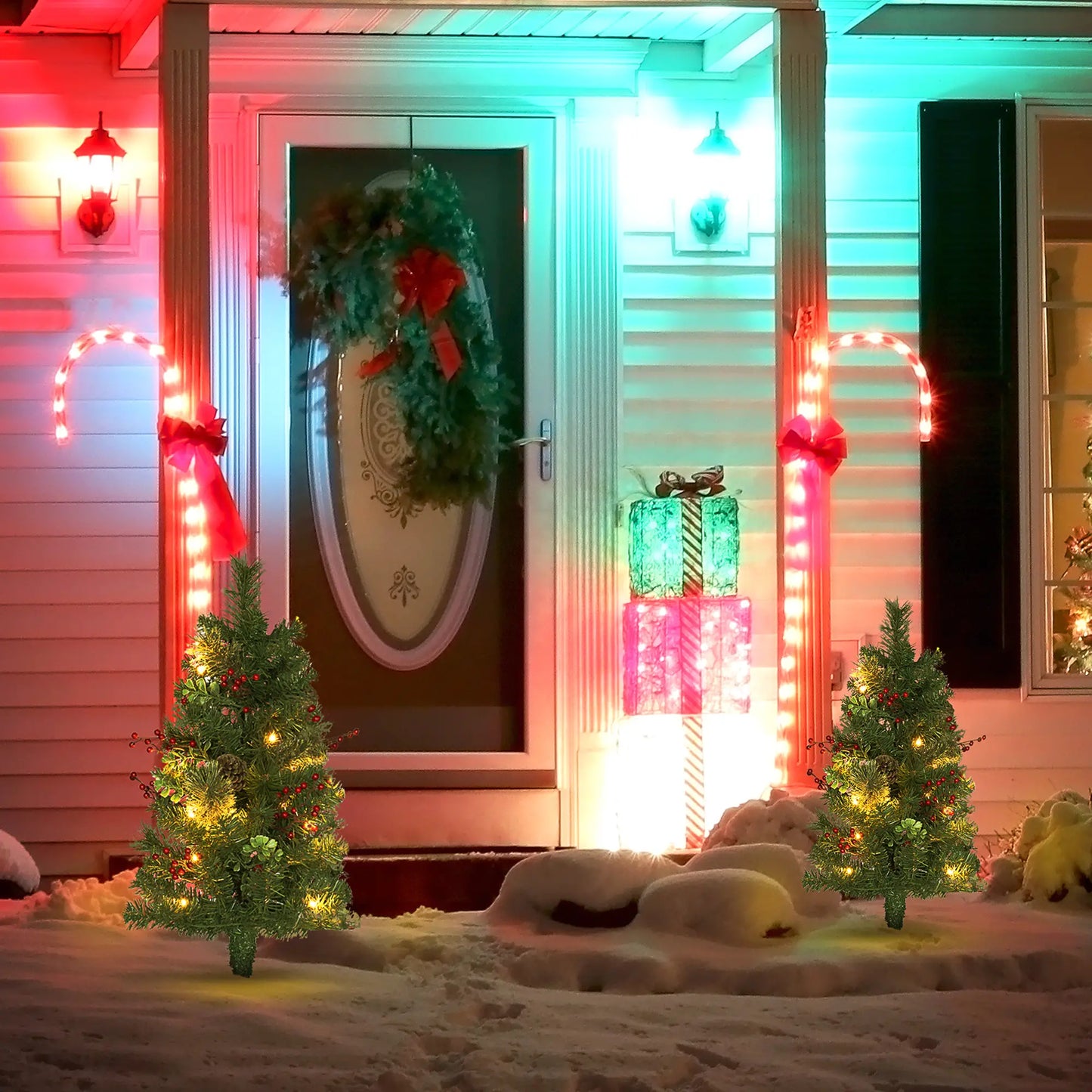 2ft 2 Pack Artificial Christmas Tree, Pre Lit with Red Berries, Green Pre Lit Christmas Trees at Gallery Canada