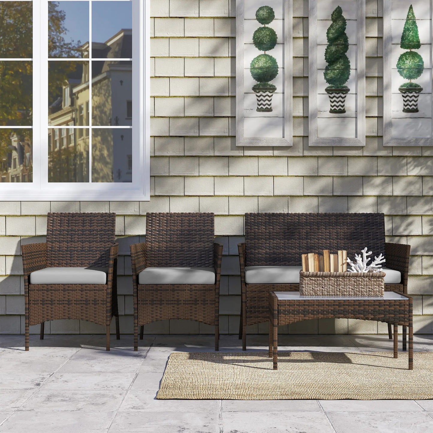 4-Piece Wicker Outdoor Balcony Set, Rattan Patio Furniture, Grey Patio Furniture Sets at Gallery Canada