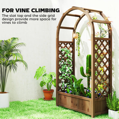 Lit de Jardin Surélevé avec Arche Treillis, Bac à Plantes, Effet Bois Brun Foncé, Brun Foncé