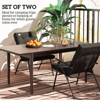 Outdoor Folding Chairs, Adjustable Backrest, Padded, Set of 2, Black Patio Chairs at Gallery Canada