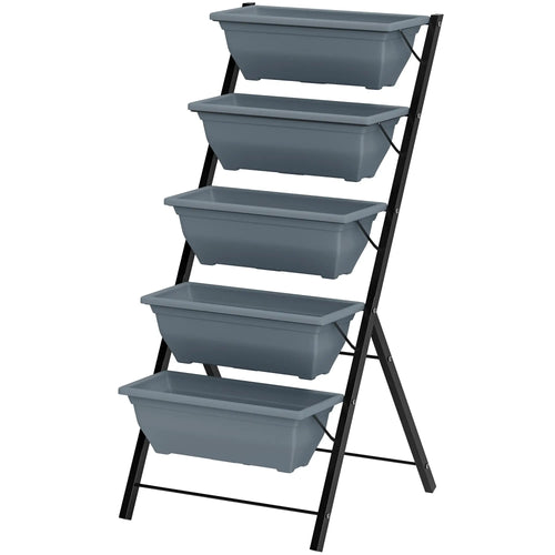 5-Tier Raised Garden Bed, Plant Stand with Leaking Holes, Grey
