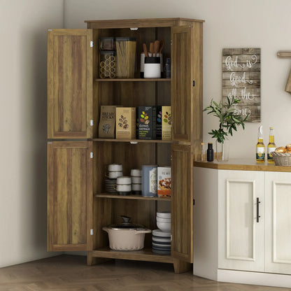 72" Freestanding Storage Cabinet, Kitchen Pantry with Doors, Shelves, Brown Kitchen Pantry Cabinets at Gallery Canada