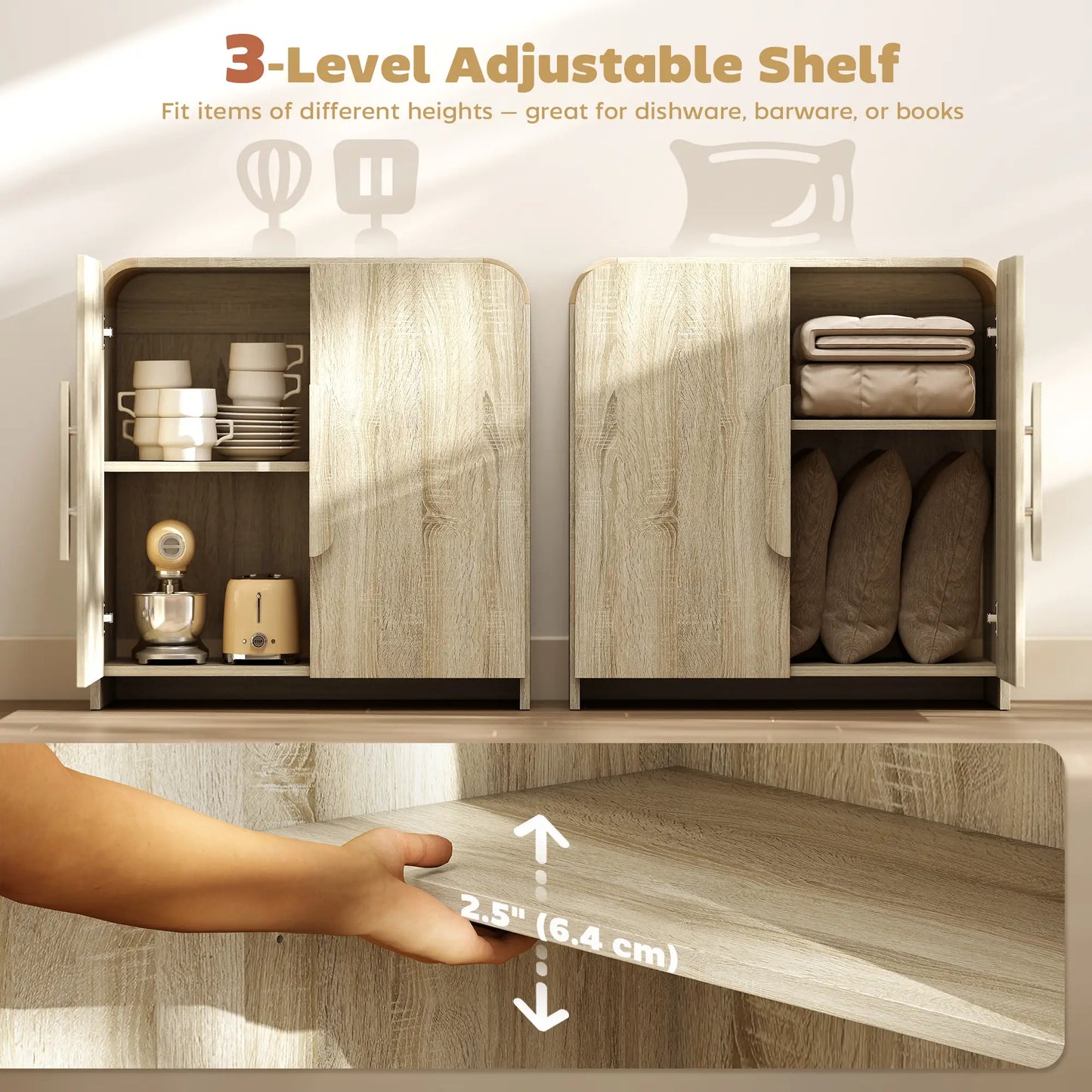 31.5" Meuble bas de cuisine, Bois naturel, Porte à fermeture douce, Étagère réglable