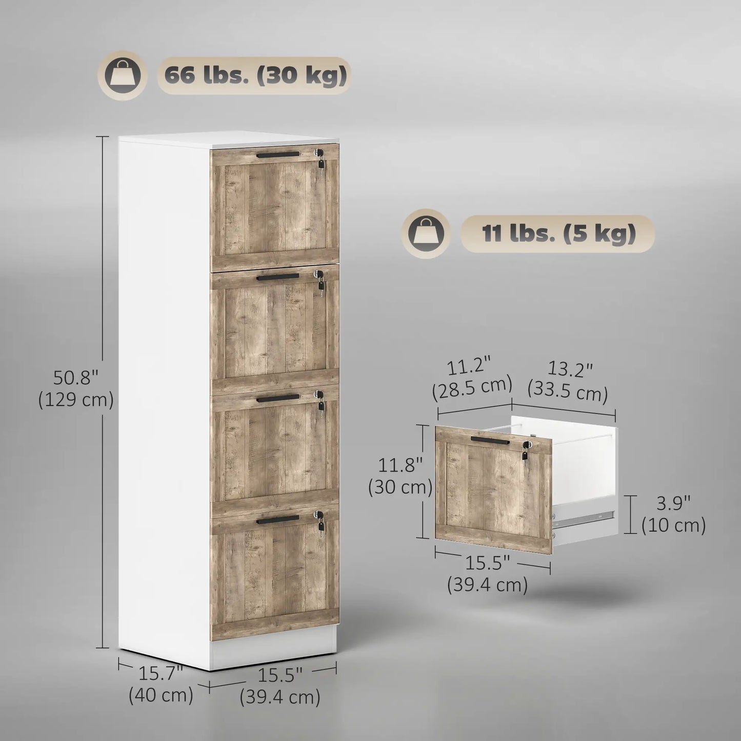 4 Drawer Filing Cabinet, Farmhouse Style, Adjustable Hanging Rails, White Office Cabinets & Cupboards at Gallery Canada