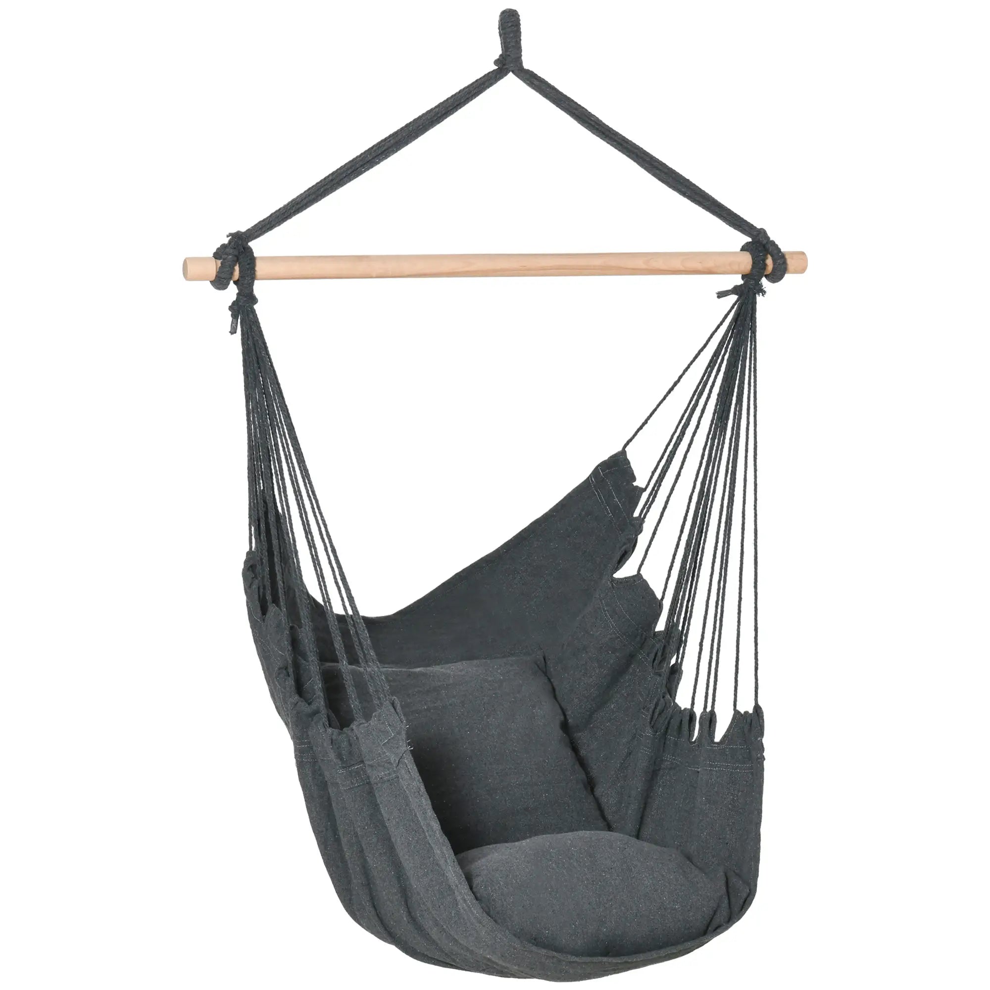 Hanging Macrame Chair, Cotton w/ Two Cushions, Dark Grey Hammock Swings Dark Grey at Gallery Canada