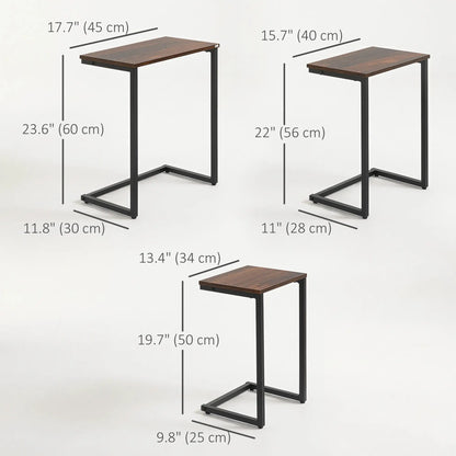 Nesting End Tables Set of 3, Industrial C-Shaped Side Table, Rustic Brown, Brown Side Tables at Gallery Canada