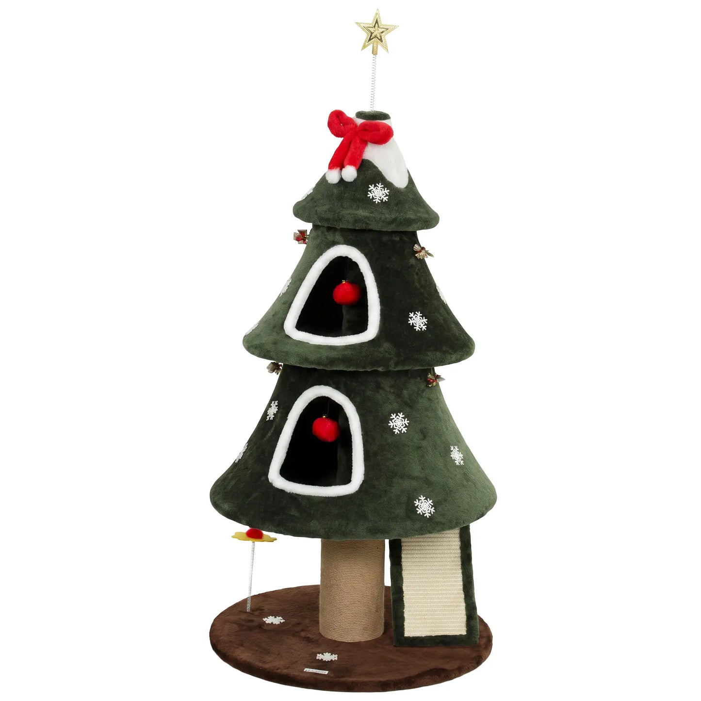 52'' Christmas Cat Tree, 2-Tier Tower with Condos & Scratchers Cat Trees Green, Cream White at Gallery Canada