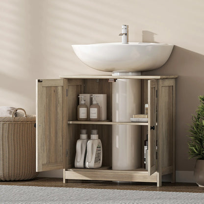 Bathroom Vanity, 24" Pedestal Sink Bathroom Vanity Furniture with 2 Doors and Shelf, Grey Wood Grain Sink Cabinets at Gallery Canada