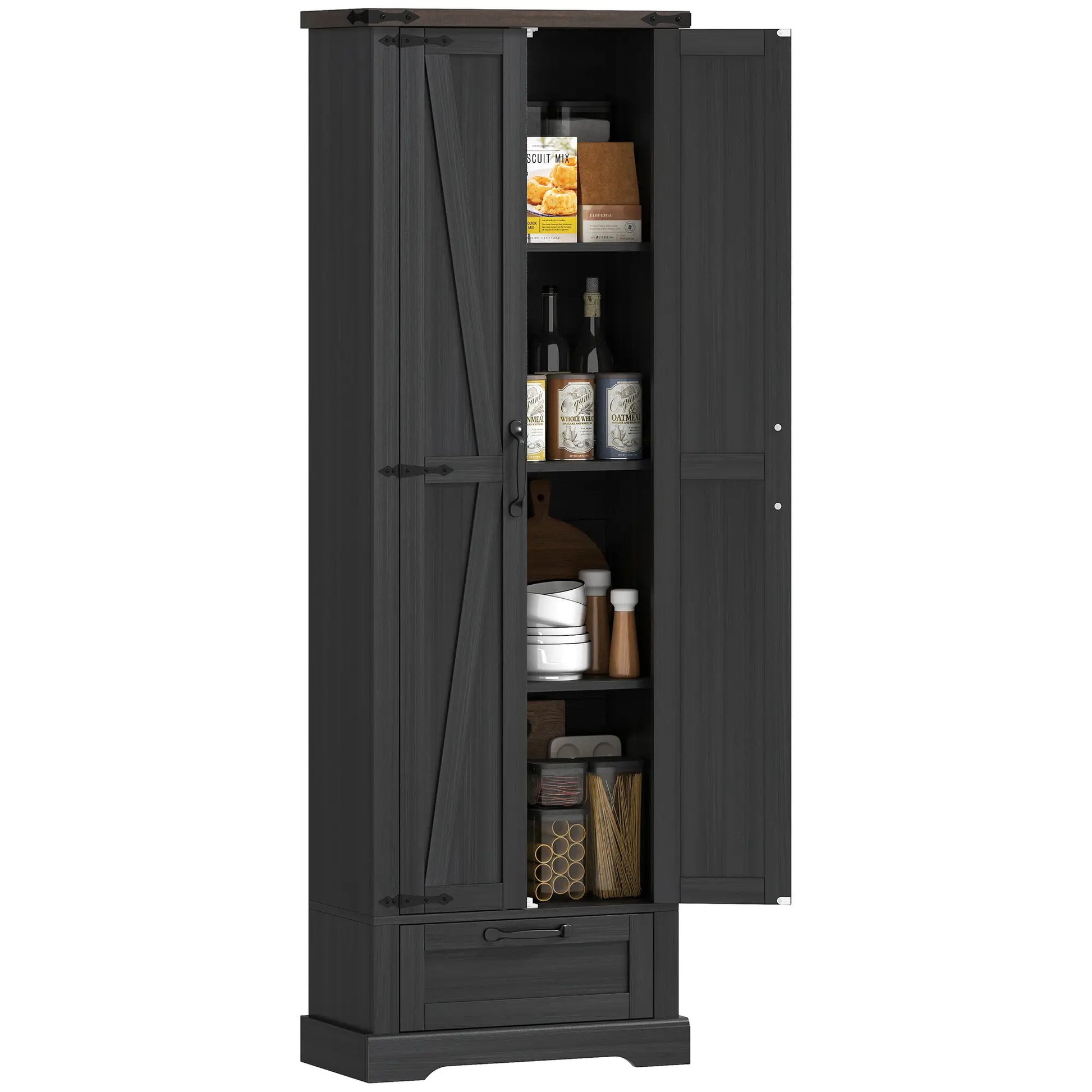 71 Inch Pantry Cabinet, Kitchen Storage with Adjustable Shelves, 2 Doors, Drawer, Black Kitchen Pantry Cabinets at Gallery Canada