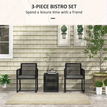 3-Piece PE Rattan Bistro Set, Seat Cushions, Tempered Glass Table, Black Bistro Sets at Gallery Canada